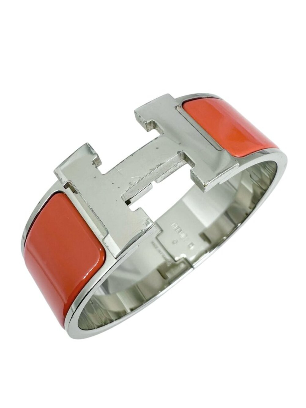 Hermes Clic Clac H Bangle Enamel Metal Orange Bracelet